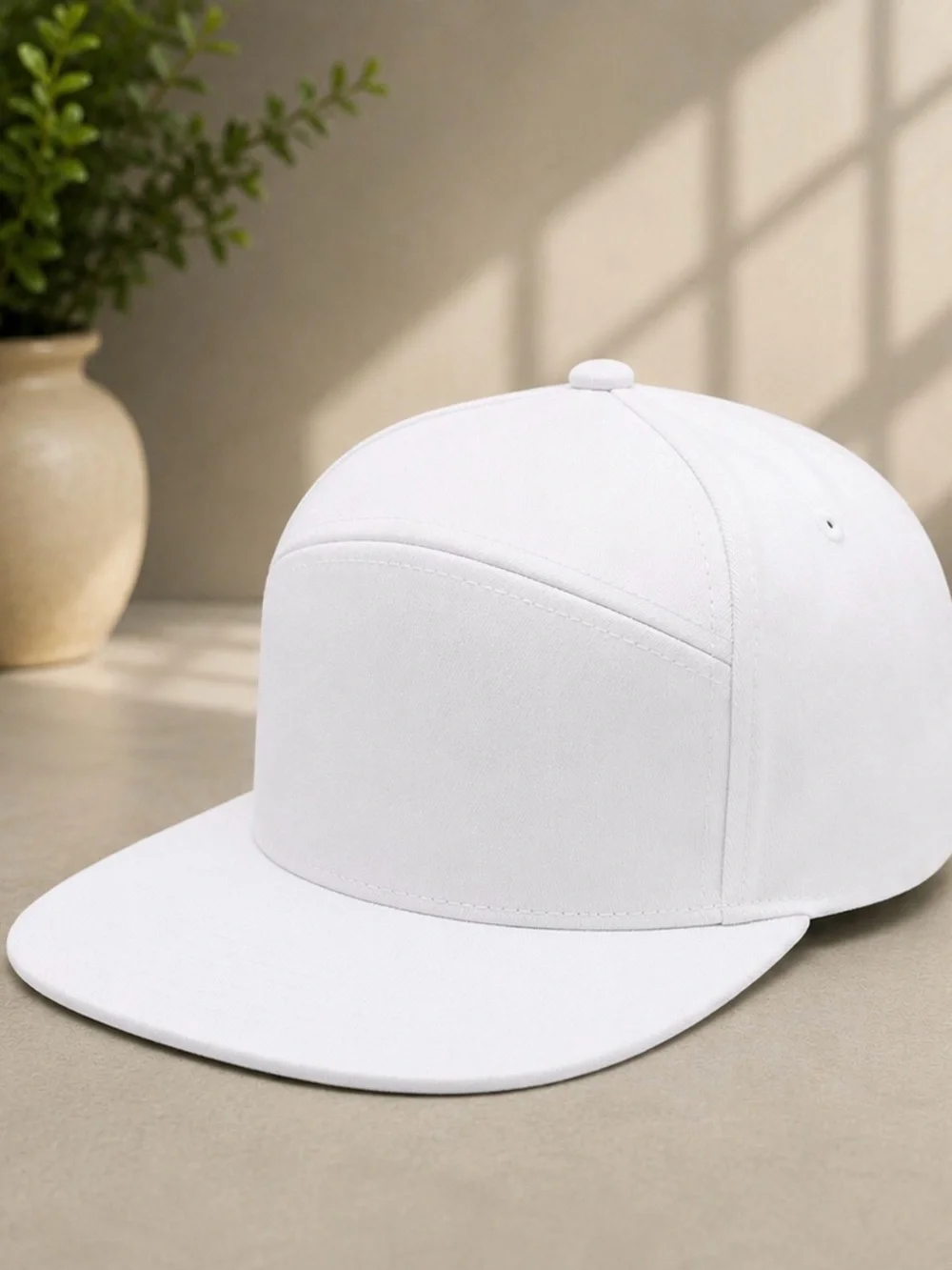 White Blank Flat Bill Snapback Hat High Profile 6 Panel Adjustable Cap